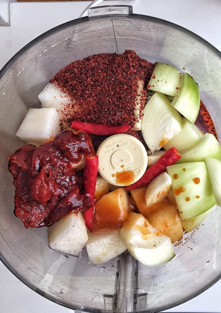 ingredients for cheese buldak chicken in food processor