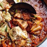 close up of kimchi stew (kimchi jjigae)