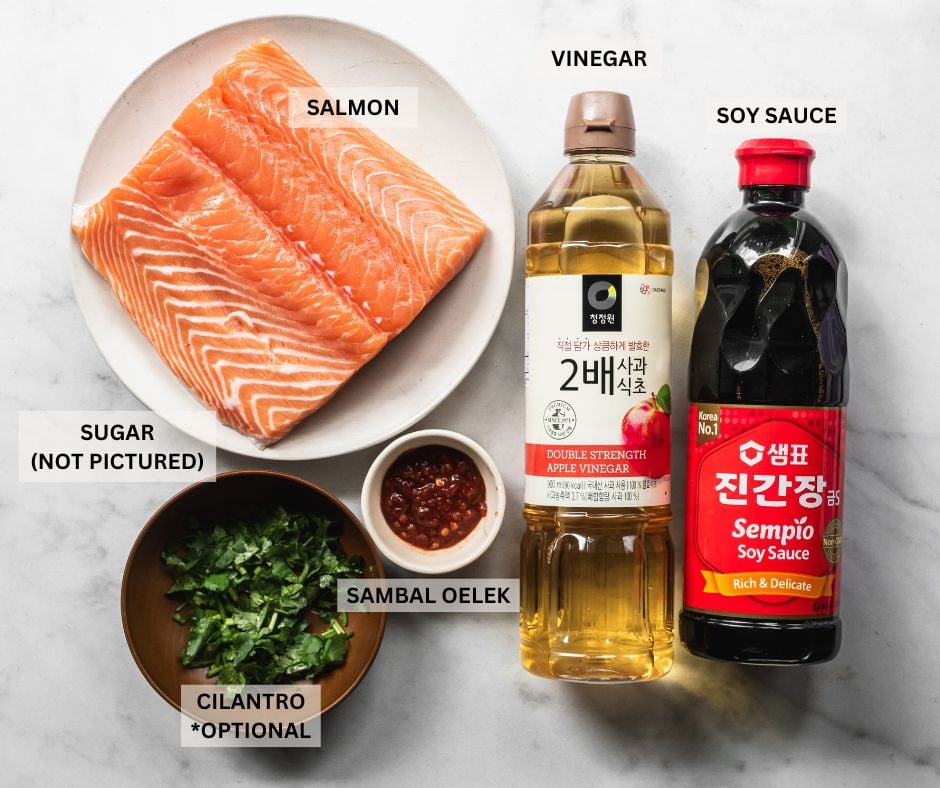 labelled ingredients for Spicy Asian Glazed Salmon