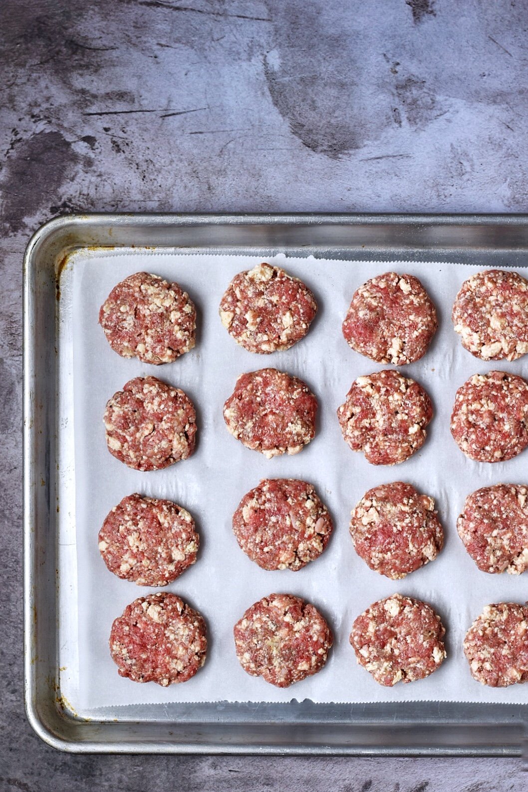 sheet pan of beef patties