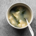 homemade miso soup with wakame and tofu