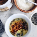 small ramekin filled with black sesame creme brulee