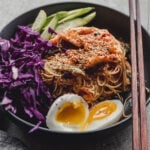 bowl of Korean Bibim Guksu recipe or spicy cold noodle salad