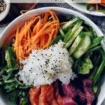 bowl filled with korean sushi salad bowl (hwe dup bap)