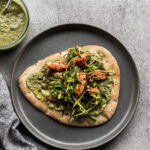 korean-style rotisserie chicken salad sandwich on plate