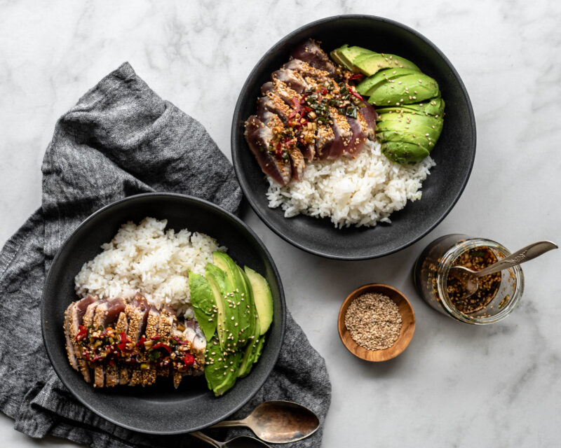 Sesame Seared Ahi Tuna Steaks with Korean Dipping Sauce The