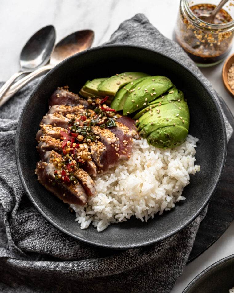 Sesame Seared Ahi Tuna Steaks with Korean Dipping Sauce The