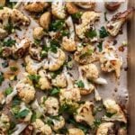 sheet pan filled with roasted miso cauliflower