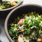 spicy chicken bibimbap rice bowl in stone pot