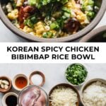ingredients for spicy chicken bibimbap rice bowl.