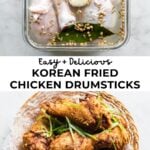korean fried chicken drumsticks with green onion and in brine