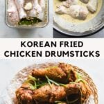 process shots for korean fried chicken drumsticks in brine and in batter