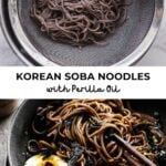 korean soba noodles with perilla oil in bowl with chopsticks