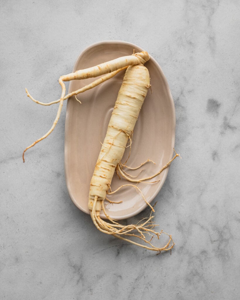 fresh canadian ginseng on a plate
