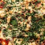 pizza beans or cheesy white bean tomato bake in a pan