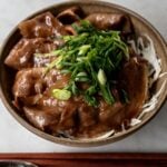 pork donburi or japanese butadon in bowl
