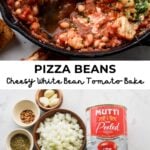 ingredients for pizza beans underneath pizza bean casserole in pan