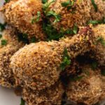 close up of baked panko chicken with yuzu mustard