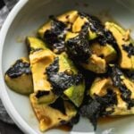 japanese avocado salad with wasabi and nori in bowl