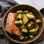japanese avocado salad with salmon in a bowl