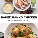 baked panko chicken with yuzu mustard and ingredients on top