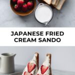 two halves of japanese cream sando with ingredients at top