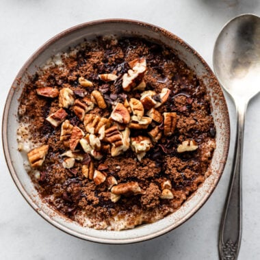 bowl filled with chocolate overnight steel cut oats