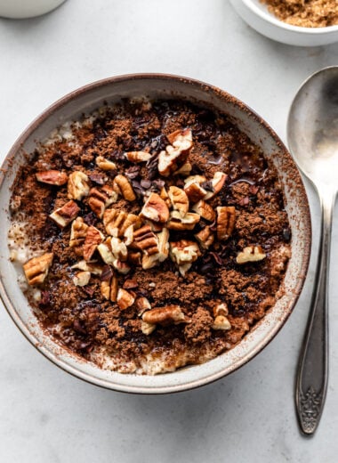 bowl filled with chocolate overnight steel cut oats