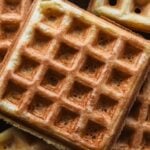 close up view of gluten free mochi waffles on wire rack