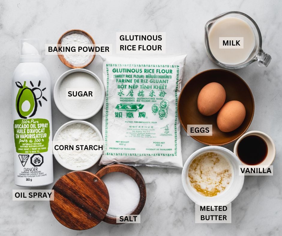 labelled ingredients for gluten free mochi waffles