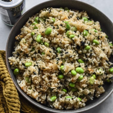 serving platter filled with edamame rice