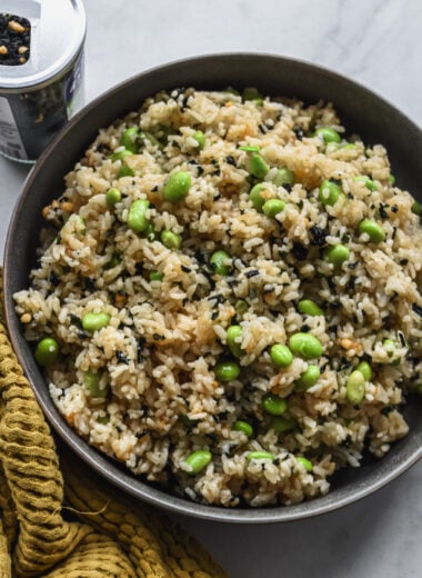 serving platter filled with edamame rice