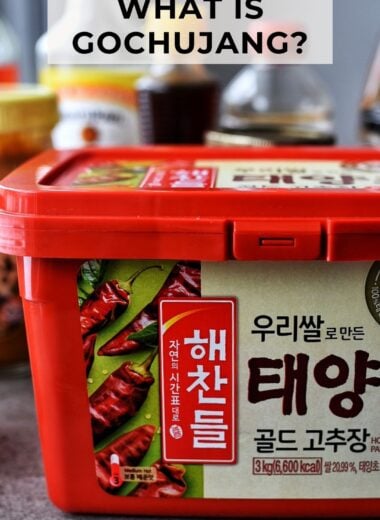 Half a tub of Korean Gochujang with label, What is Gochujang?