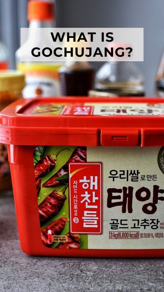 Half a tub of Korean Gochujang with label, What is Gochujang? 
