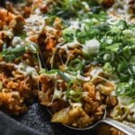 kimchi fried rice in cast iron skillet with text overlay: weeknight dinner ideas, 10 easy korean recipes