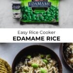 easy rice cooker edamame rice in small bowl with ingredients on top