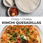 kimchi quesadilla on plate with ingredients