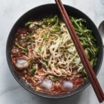 somyeon noodles in cold tomato broth (tomato somyeon) with chopsticks