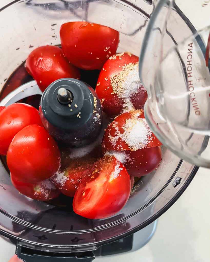 ingredients for tomato broth in food processor