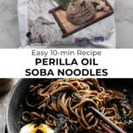 package of korean soba noodles with a bowl of perilla oil soba noodles