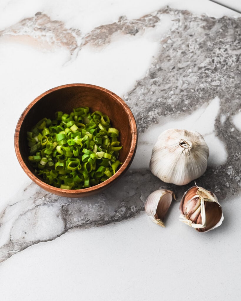 bowl of green onion and garlic